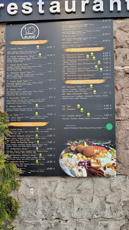 Menu at Mimas Restaurant in Erlangen