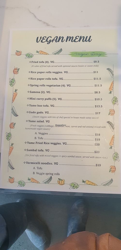 Vegan menu at Saigon Yame in Gisborne