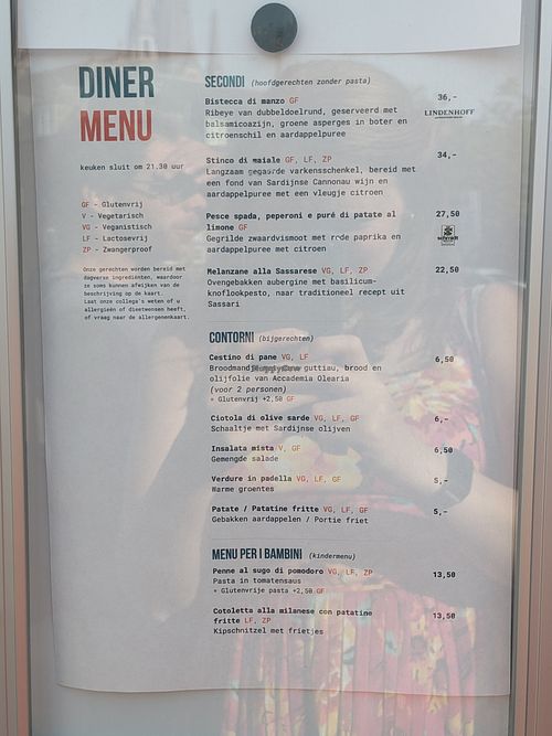 Main menu at Sapori Sardi in Woerden