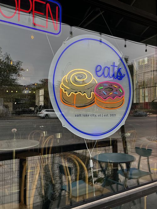 The front window.  at Eats Bakery in Salt Lake City