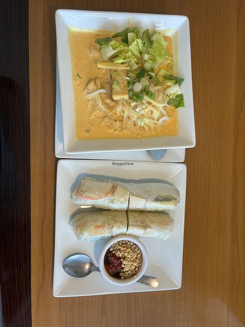 Tofu Noodle Bowl with Tofu Basil Roll and Plum Sauce   at Thai Diner in Mobile