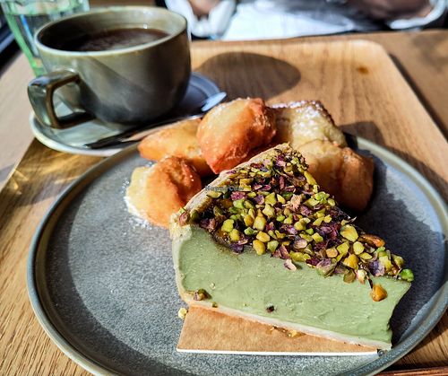 Pistachio flan + beignets at Land & Monkeys - Père Lachaise   in Paris