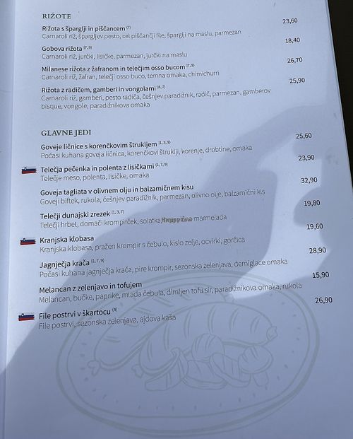 Menu  at Restavracija Al Fresco in Bled