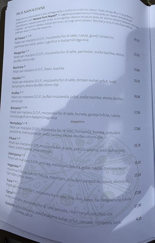 Menu  at Restavracija Al Fresco in Bled