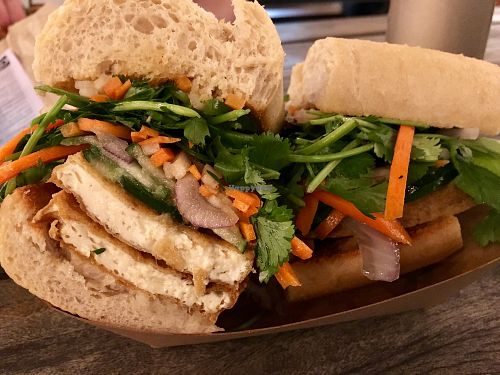 Banh Mi sandwich with crispy tofu at Parts and Labor in Durham