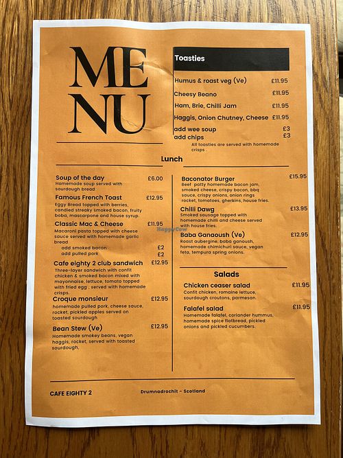 Lunch menu  at Cafe Eighty2 in Inverness