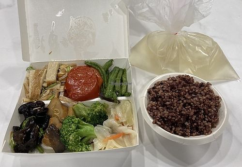 A tasty vegan bento box  at Yuán Dà Vegetarian Restaurant - 元大素食店 in Taoyuan