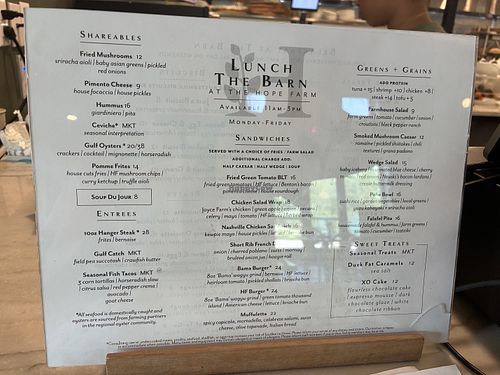 Menu   at The Barn at The Hope Farm in Fairhope