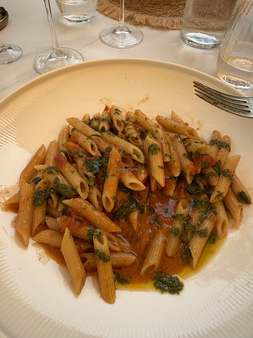 Penne arrabiata  at Brasserie Biscuit in Antibes