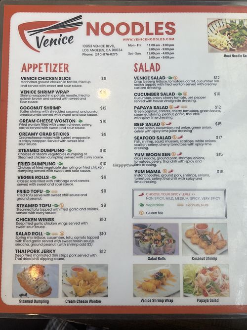 Green leaf lists vegetarian options, some can be made vegan   at Venice Noodles in Los Angeles