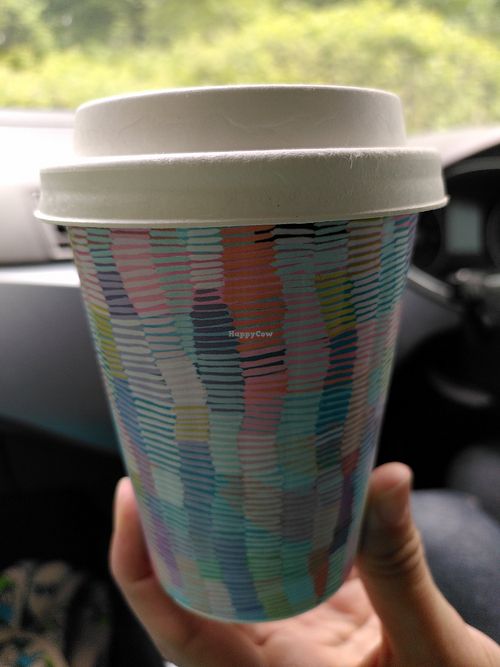 Decaf coffee in a pretty cup (May 2025) at Conti's Llanerchaeron Tea Room in Lampeter