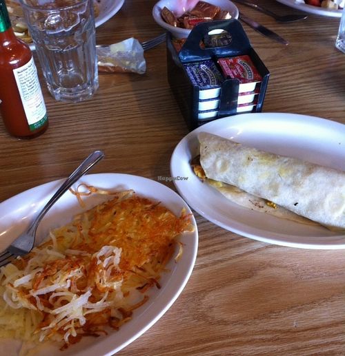 Veggie Breakfast Burrito (1/2 order, can get 2 burritos) and side of hashbrowns "lightly oiled" at Golden Harvest Cafe in Arcata