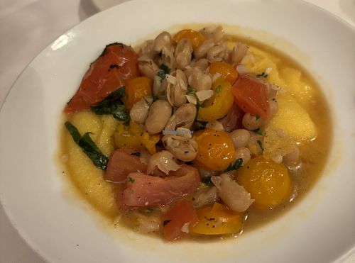 cannellini beans over creamy vegan polenta  at The Victor Cafe  in Philadelphia