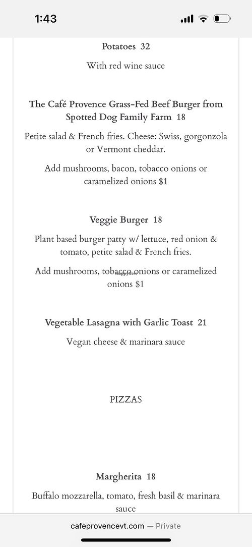 Menu   at Cafe Provence in Brandon