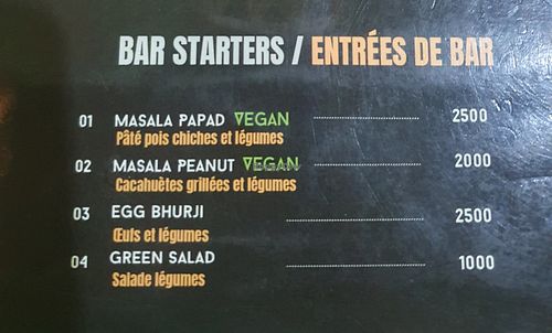 Vegan bar starters at Shaluc Taste of India in Dakar