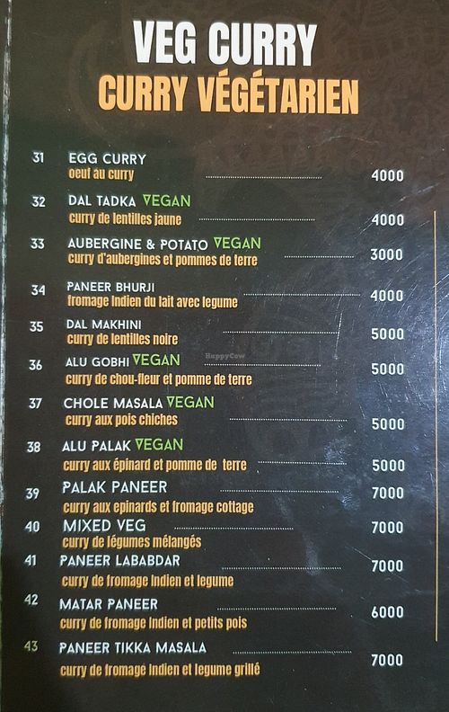 Vegan main dishes at Shaluc Taste of India in Dakar