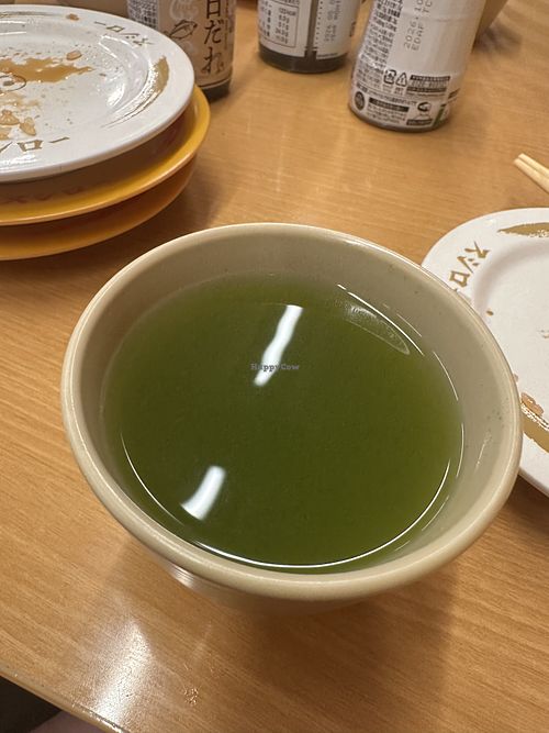 Green tea (it’s free!)  at Sushiro  in Toyooka