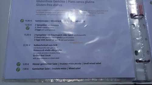 Gluten free menu at Hahnspielhütte - Rifugio Gallo Cedrone in Sesto