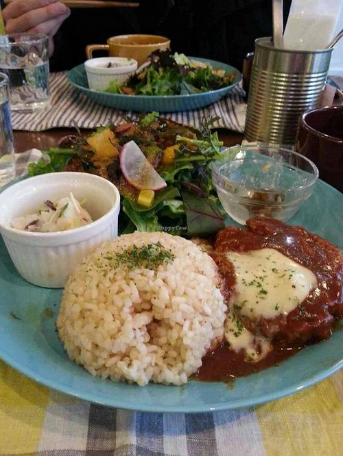 Soy-meat hamburg steak at The PINK WEED Cafe. at The PINK WEED Cafe in Kobe