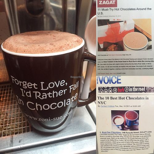 Our critically acclaimed hot chocolate (made with our own house made chocolate) is available with oat milk! at Roni-Sue's Chocolates in New York City