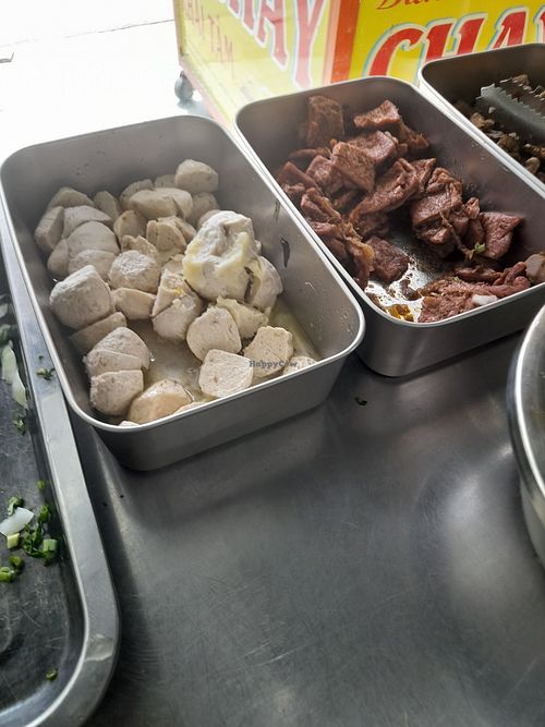 Vegan ingredients for noodle soups at Bánh mì chay Khai Tâm in Ho Chi Minh City