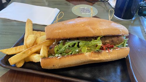 Vegan sausage and peppers  at Universal Studios - Meteor Astropub in Orlando