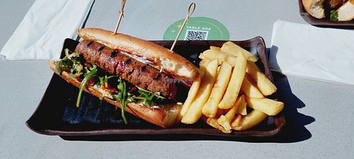 Vegan sausage and pepper sandwich. Really nice. Doesn't feel like an after thought. Filling too. at Universal Studios - Meteor Astropub in Orlando