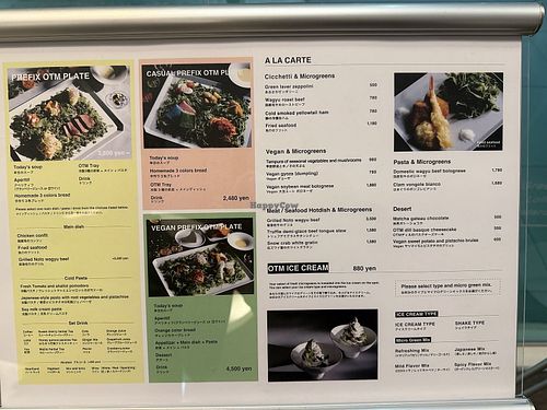 Vegan options listed under heading   at OTM Restaurant ＆ Bar in Kanazawa