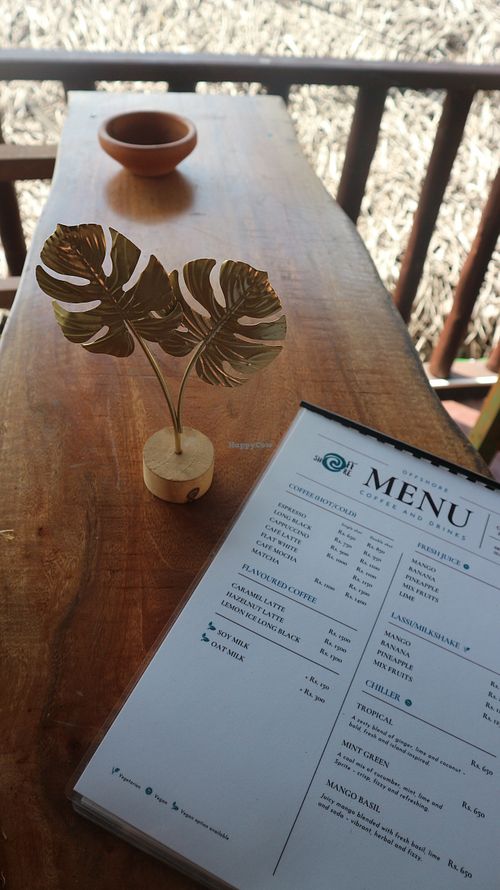 Vegan options clearly marked on the menu   at Offshore Café & Restaurant in Arugam Bay