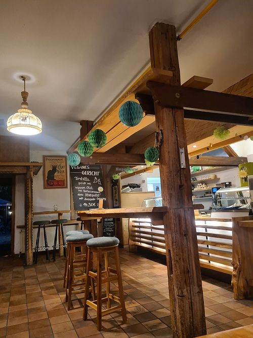 Vegan dish option and food ordering area at Hotel Brauhaus Wiesenmühle in Fulda