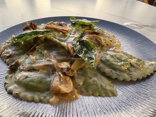 Mushroom ravioli with vegan creamm cheese  at Pontus Restaurant in Zebbug