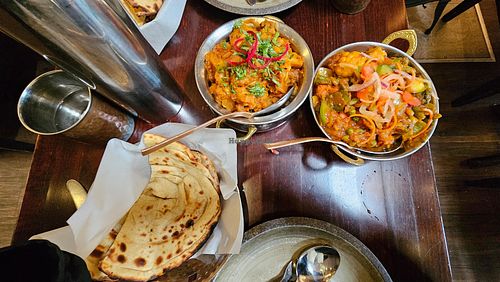 Vegan tandoori roti with Jeera potato and Vegetables   at Sula Indian Restaurant in Vancouver