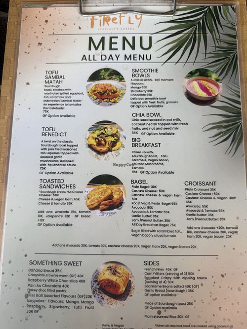 Menu  at Firefly Specialty Coffee in Ubud