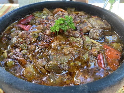 Eggplant, chickpeas in tomato sauce    at Mozaik Bahce in Fethiye