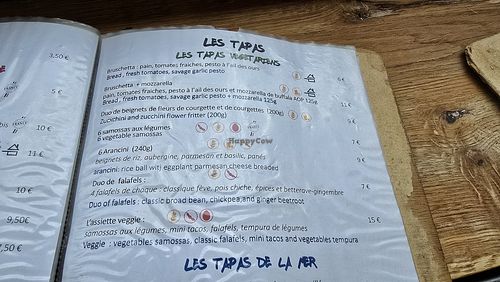 'Vegetarian section' on menu at l'Abracada bar in Gorges Du Tarn Causses