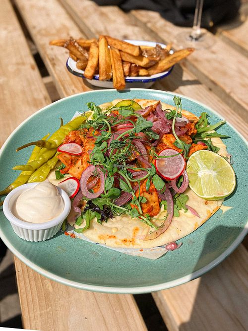 Vegan 'chicken' shawarma with garlic aioli at The Free Press in Cambridge