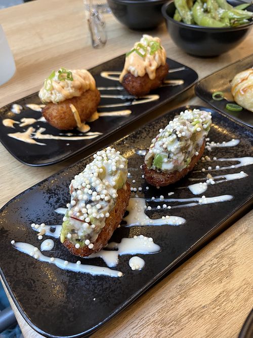 Crispy rice starters (not included in omakase but worth the addition!)  at Bloom Sushi in Lyon