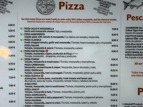 Pizzas at La Fuente in Nerja