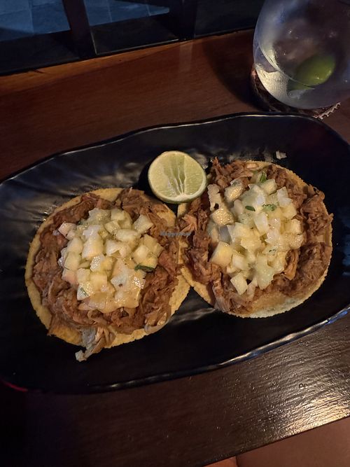 Vegan tacos (jackfruit)  at La Taqueria in 
