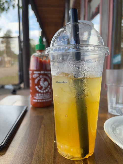 Passion fruit green tea with boba  at Nana Sushi Thai in Evergreen