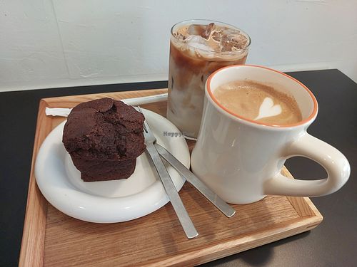 Tofu brownie and soy latte coffee🙌 at Velove - 비러브 in Jeju