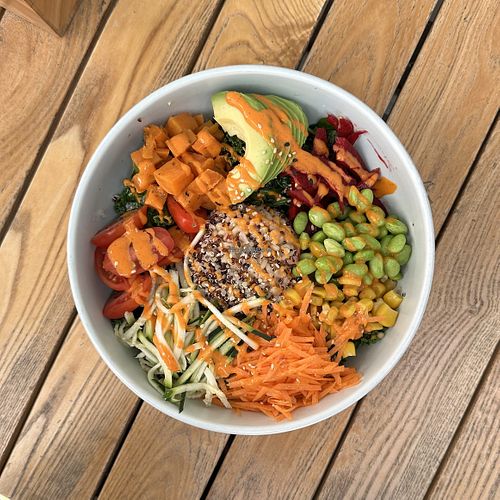 Poke bowl with brown rice & quinoa and veggies  at 99 Shades Of Green  in Perth
