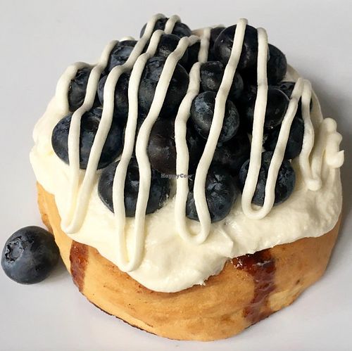 Banana Cream Lemon Blueberry Roll - Banana Cream & Lemon Frosting, and Blueberries at Cinnaholic in Waterloo