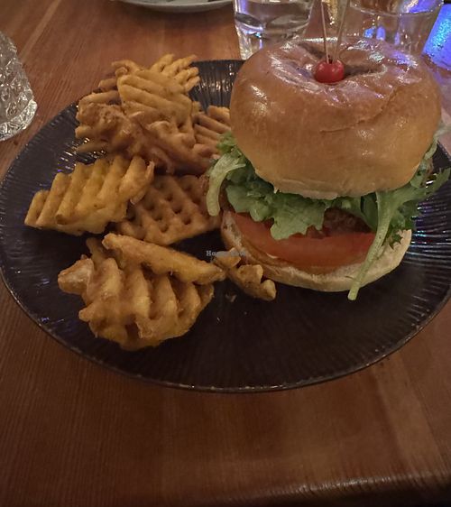 Vegan burger- tasty sauces   at Íslenski Barinn in Reykjavik