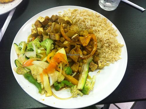Caribbean curry with brown rice and stir-fry veggies at Avocado Vegan Cafe in Alpharetta