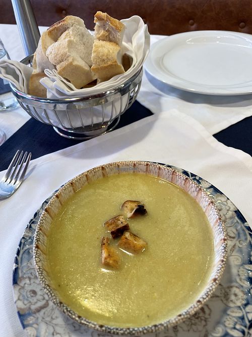 Lentil Soup served with Fresh Bread and lemonn  at Modena Steak Kebap Fish House in Istanbul