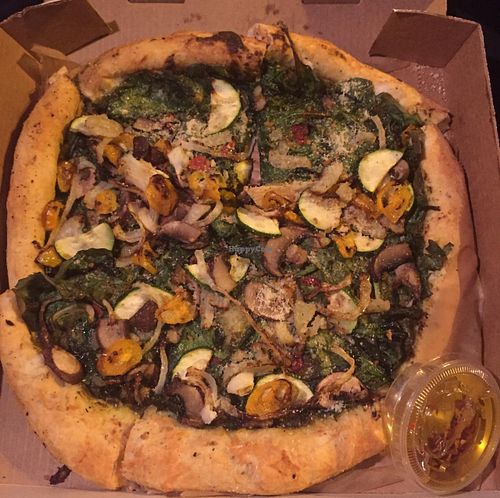 Seasonal veggie pizza...sooo good! Excuse the poor car lighting, haha. at Seedz Cafe in St Louis