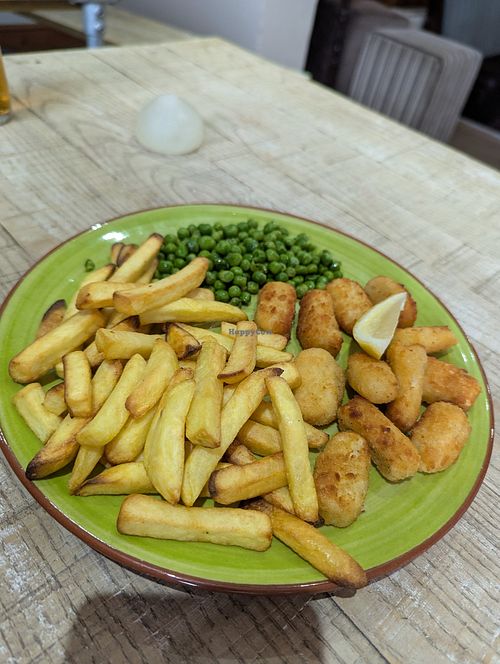 Vegan Scampi and chips at Bank Farm Leisure in Swansea