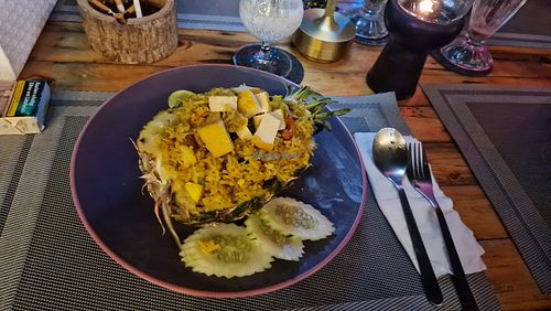 Pineapple rice with tofu at Moonhut Beach Restaurant in Koh Samui