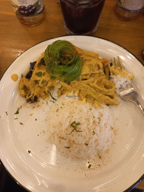 Ají de seitan vegano, te reemplazan el huevo por palta at Panadería y Cafetería Almapan in Puerto Varas
